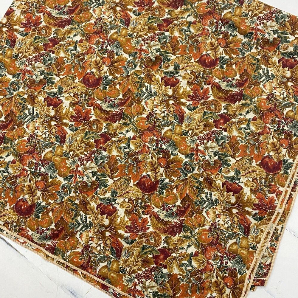 Handmade 100% Cotton Autumnal Tablecloth Fall Leaves Apples Pears 59" x 102"
